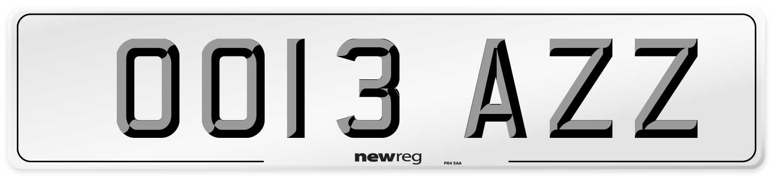 OO13 AZZ Front Number Plate