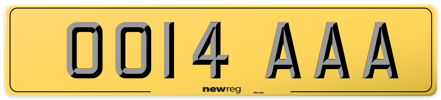 OO14 AAA Rear Number Plate