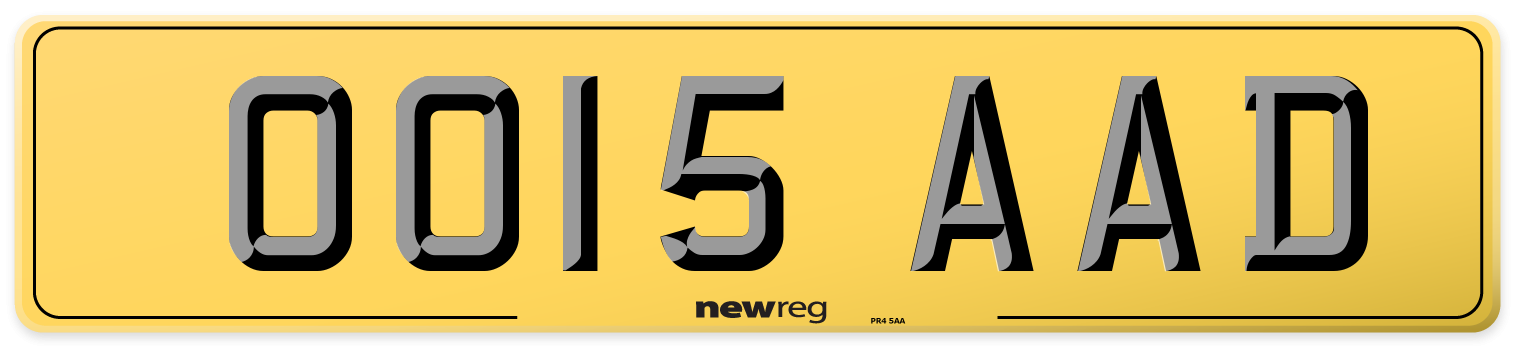 OO15 AAD Rear Number Plate