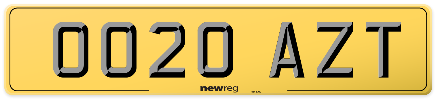 OO20 AZT Rear Number Plate
