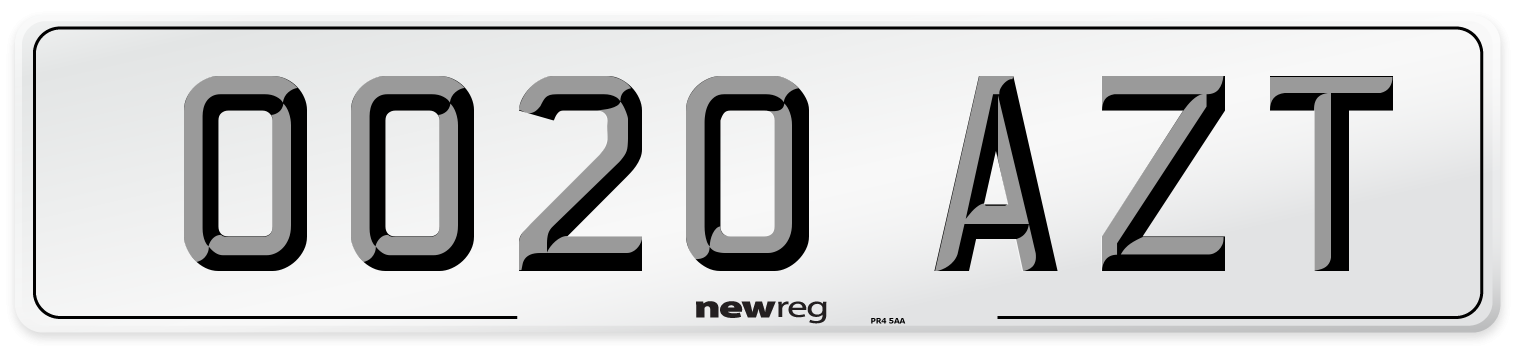 OO20 AZT Front Number Plate