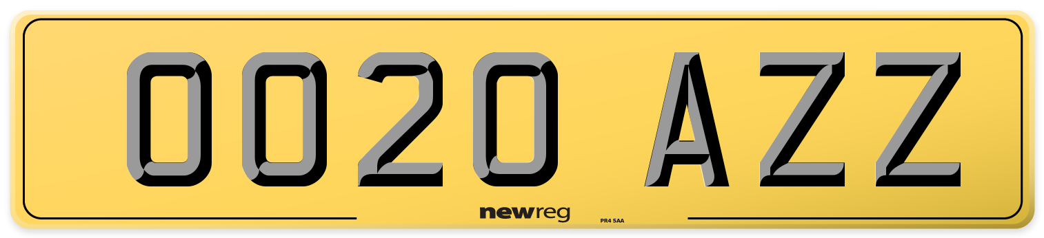 OO20 AZZ Rear Number Plate