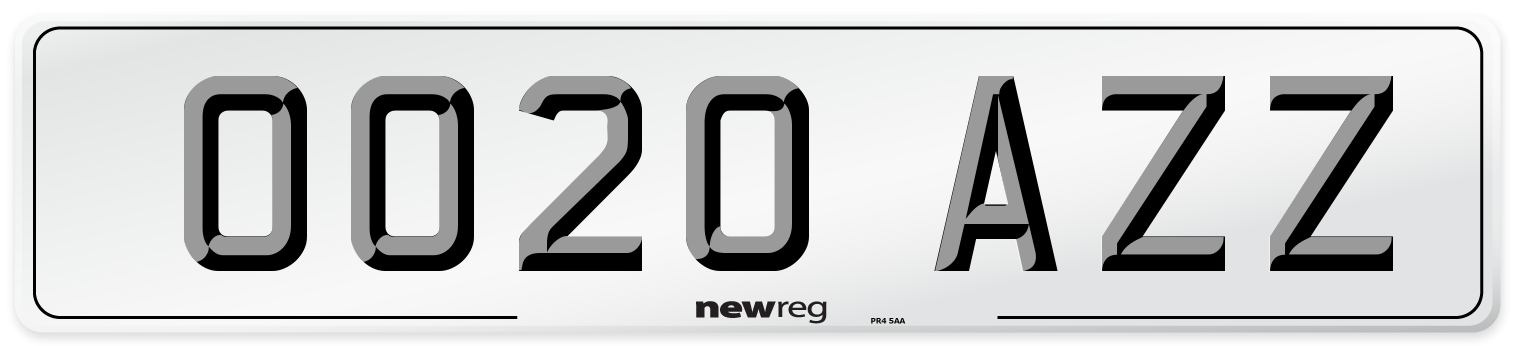 OO20 AZZ Front Number Plate