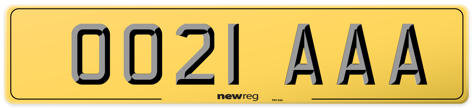 OO21 AAA Rear Number Plate