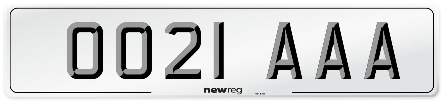 OO21 AAA Front Number Plate