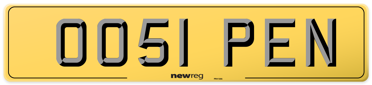 OO51 PEN Rear Number Plate