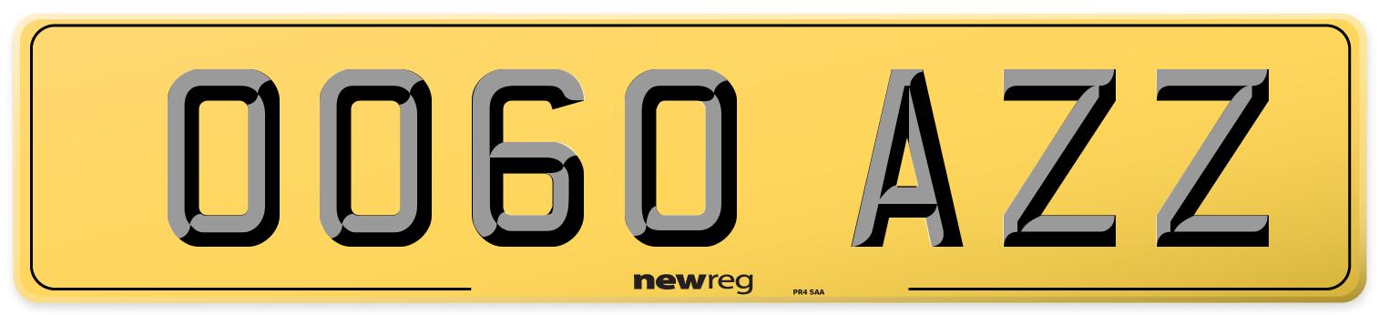 OO60 AZZ Rear Number Plate