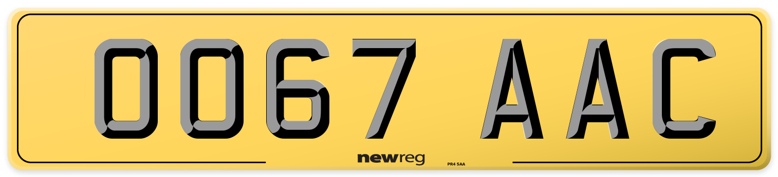 OO67 AAC Rear Number Plate