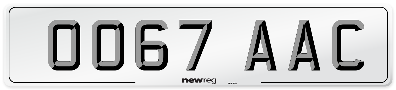 OO67 AAC Front Number Plate