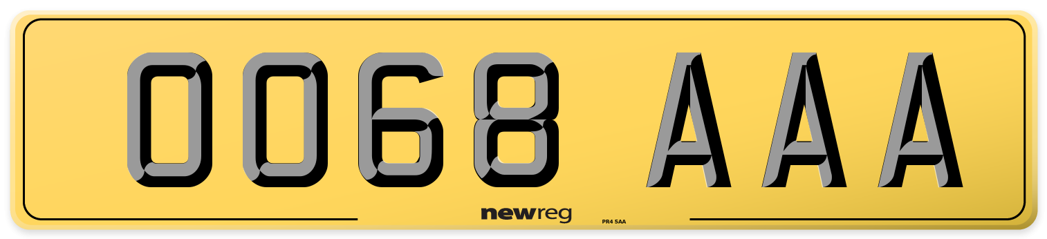OO68 AAA Rear Number Plate