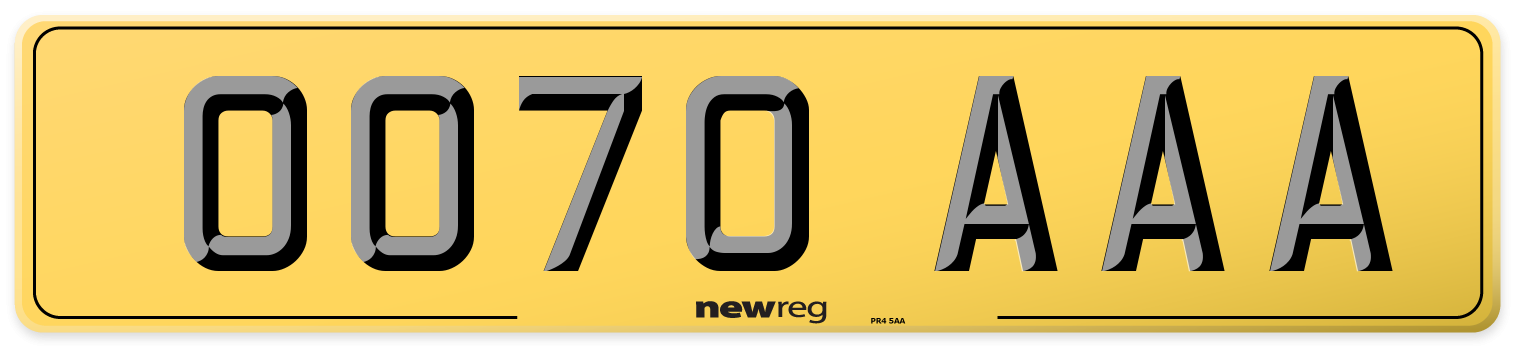 OO70 AAA Rear Number Plate
