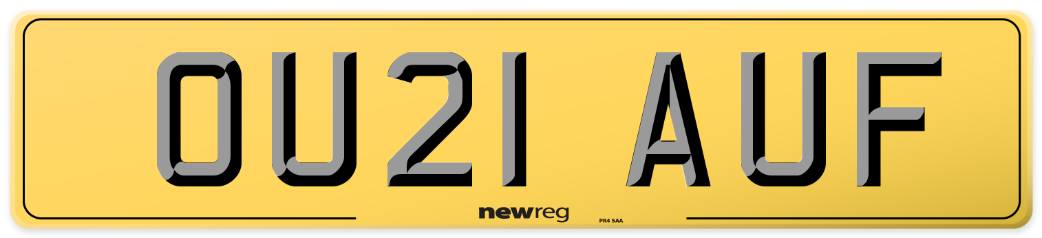OU21 AUF Rear Number Plate