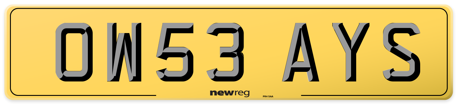OW53 AYS Rear Number Plate