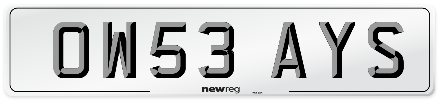 OW53 AYS Front Number Plate