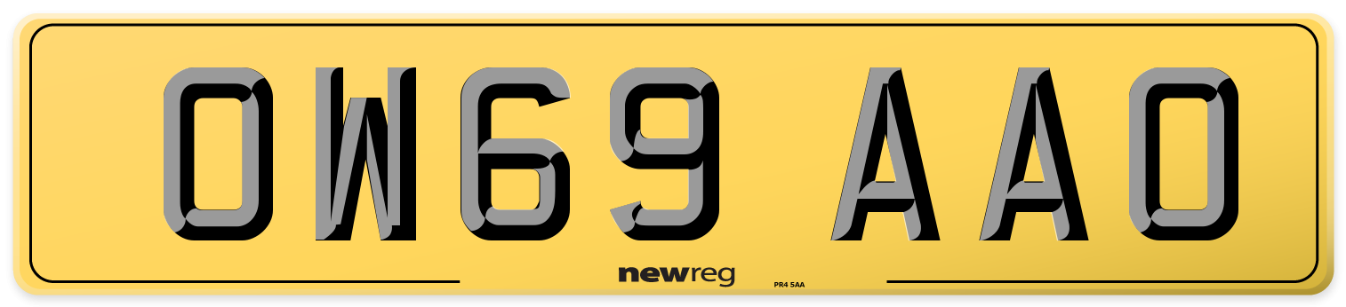 OW69 AAO Rear Number Plate
