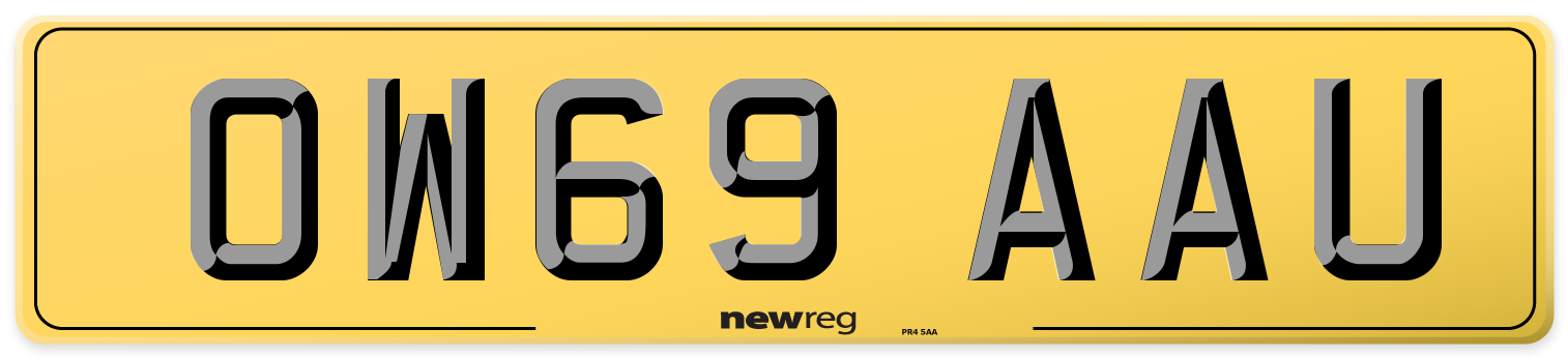 OW69 AAU Rear Number Plate