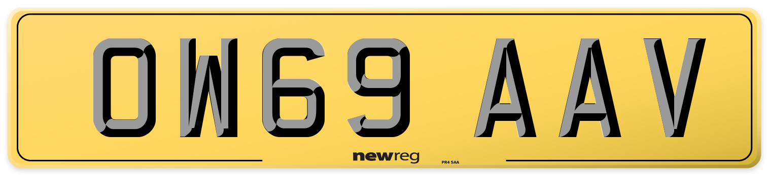 OW69 AAV Rear Number Plate