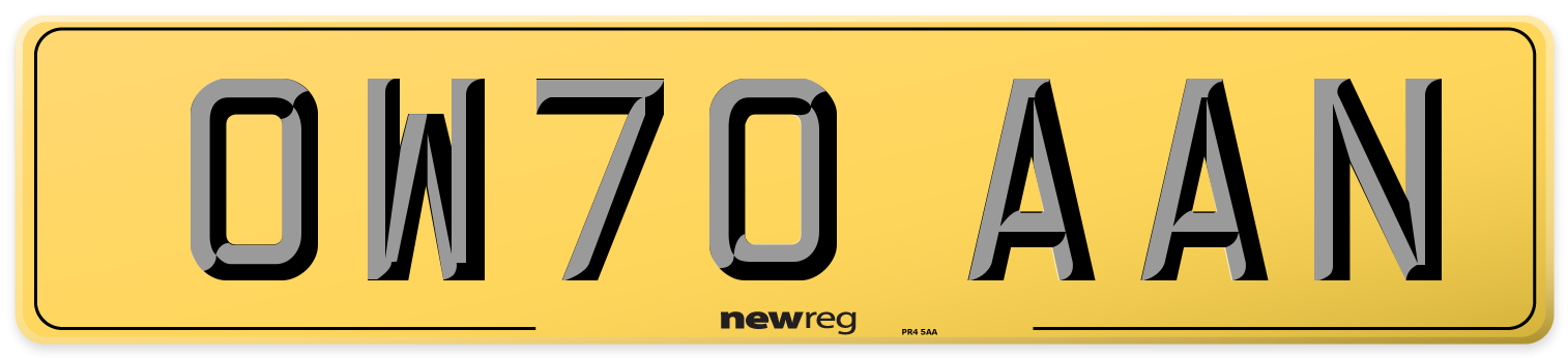 OW70 AAN Rear Number Plate