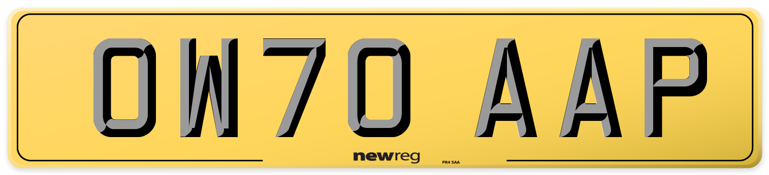 OW70 AAP Rear Number Plate