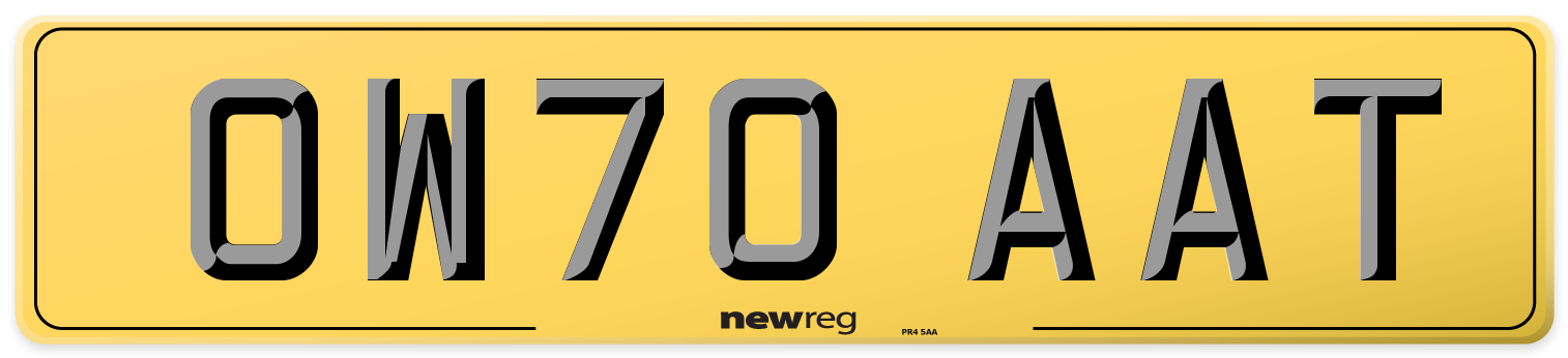 OW70 AAT Rear Number Plate
