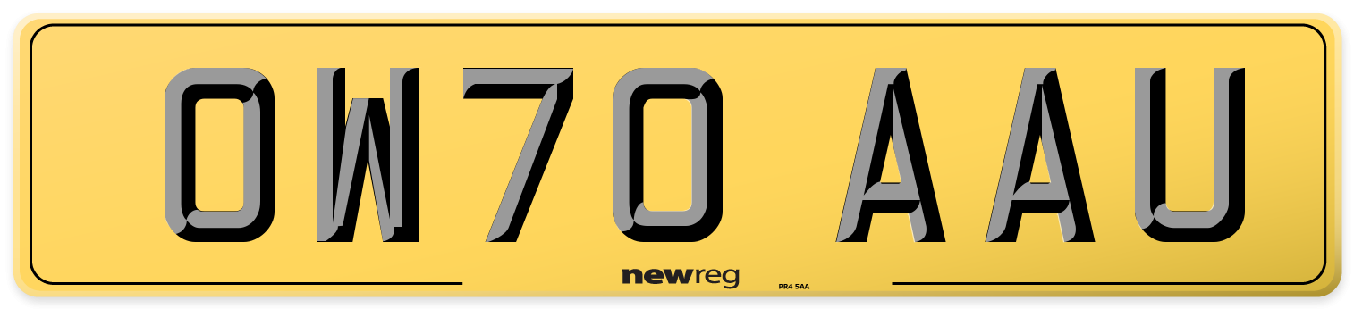 OW70 AAU Rear Number Plate