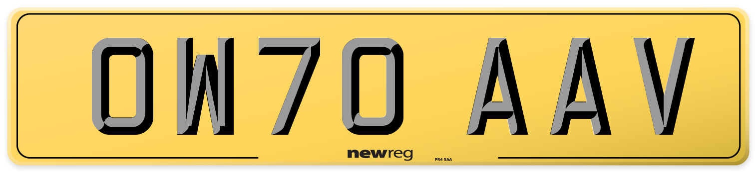OW70 AAV Rear Number Plate