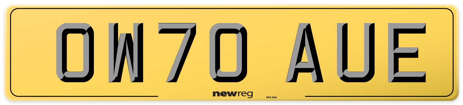 OW70 AUE Rear Number Plate