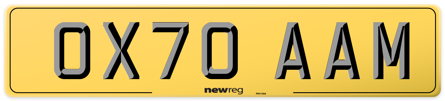 OX70 AAM Rear Number Plate