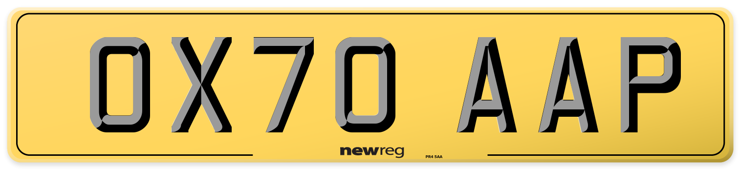 OX70 AAP Rear Number Plate