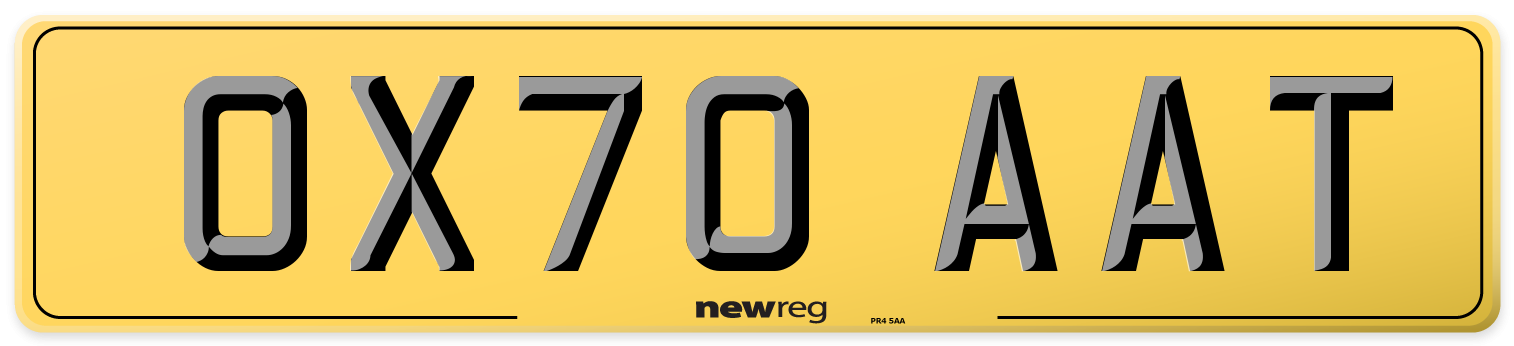 OX70 AAT Rear Number Plate