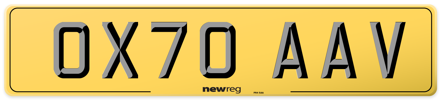 OX70 AAV Rear Number Plate