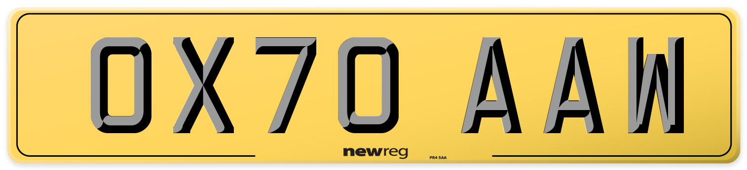 OX70 AAW Rear Number Plate