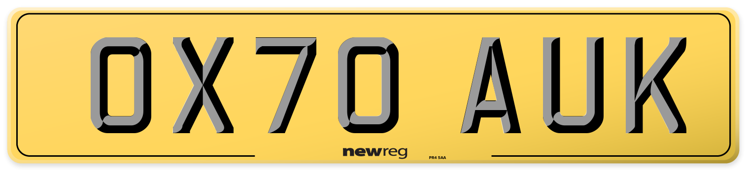 OX70 AUK Rear Number Plate