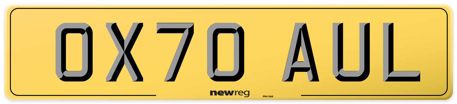 OX70 AUL Rear Number Plate