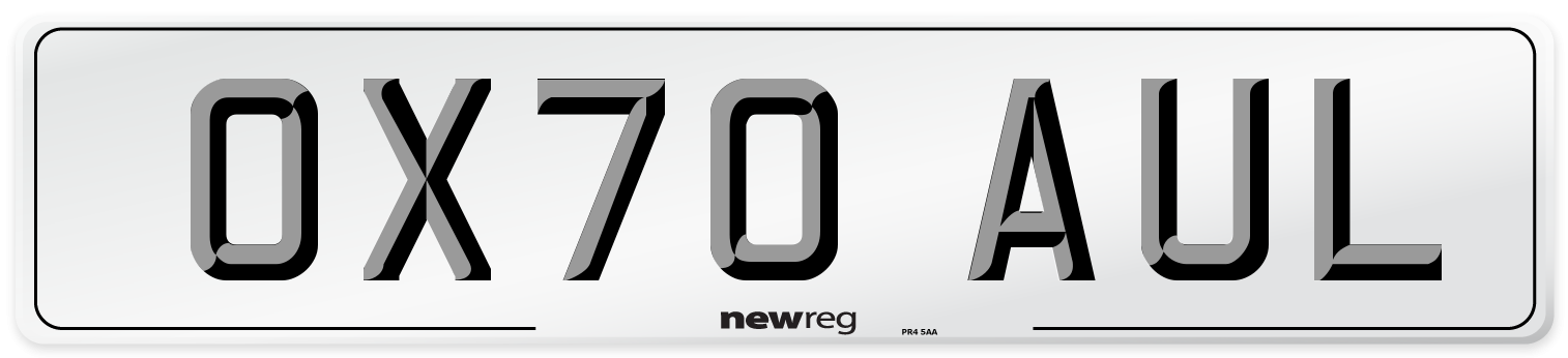 OX70 AUL Front Number Plate