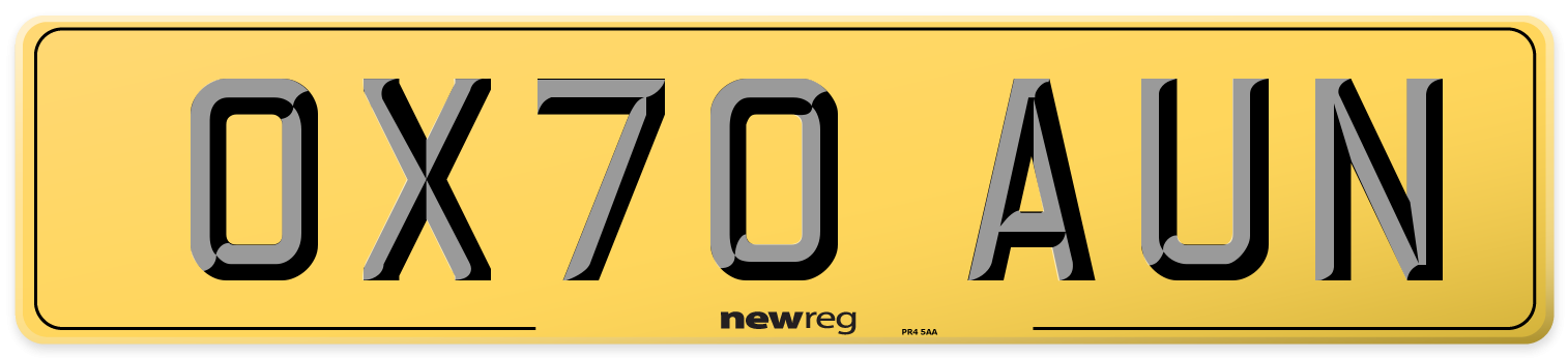 OX70 AUN Rear Number Plate