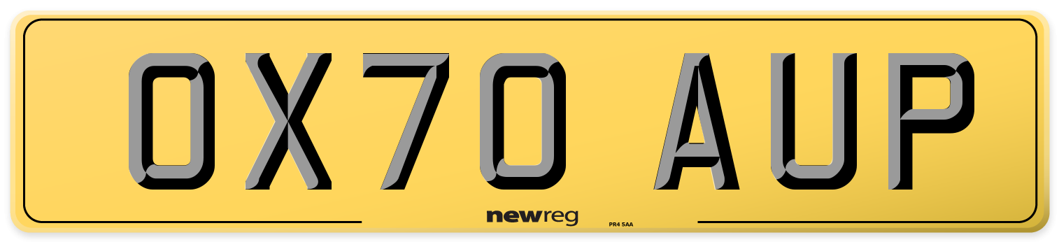OX70 AUP Rear Number Plate