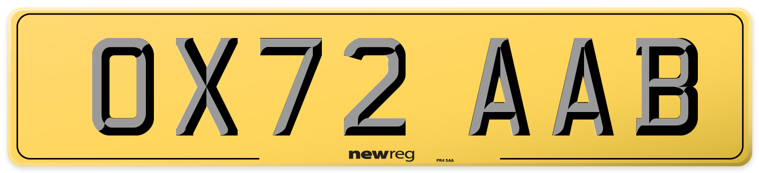 OX72 AAB Rear Number Plate