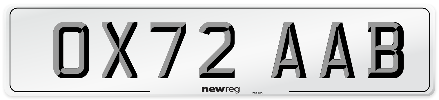 OX72 AAB Front Number Plate