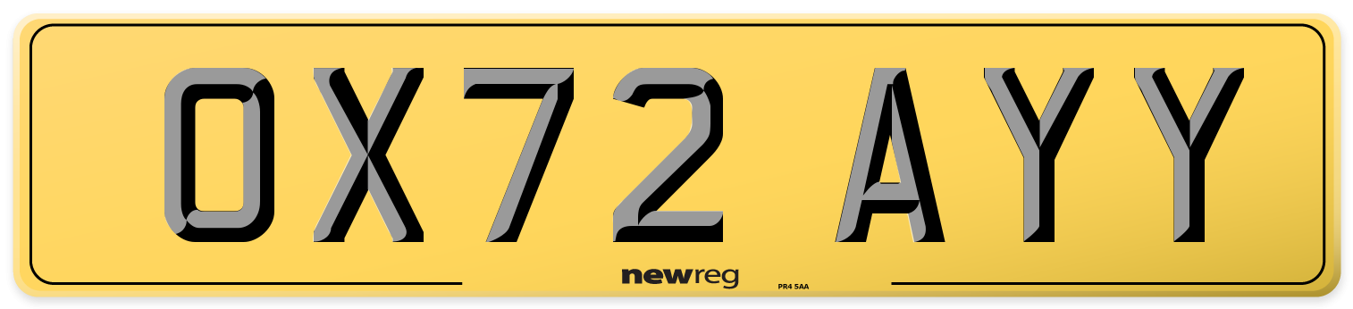 OX72 AYY Rear Number Plate