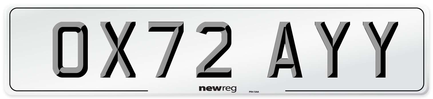 OX72 AYY Front Number Plate