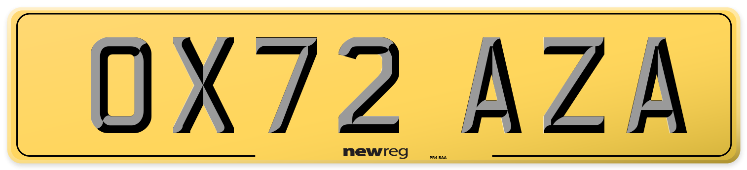 OX72 AZA Rear Number Plate