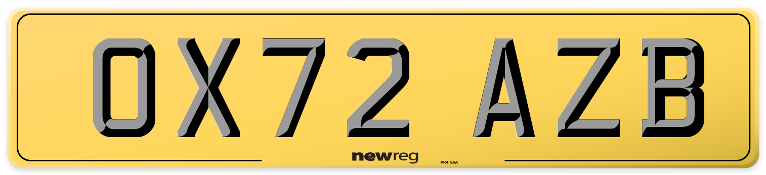 OX72 AZB Rear Number Plate