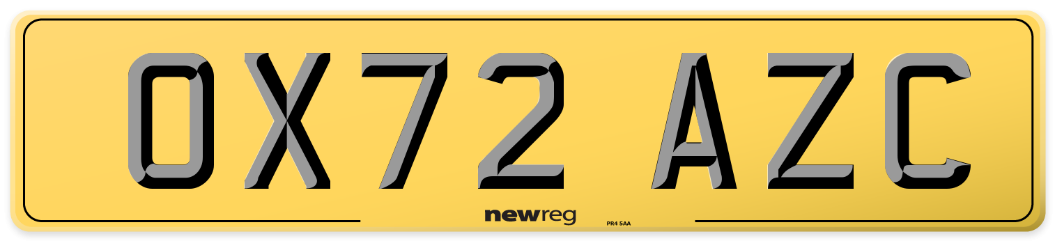 OX72 AZC Rear Number Plate