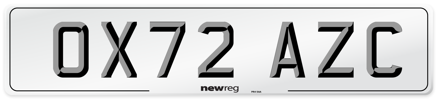 OX72 AZC Front Number Plate