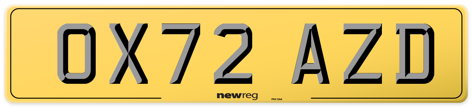 OX72 AZD Rear Number Plate