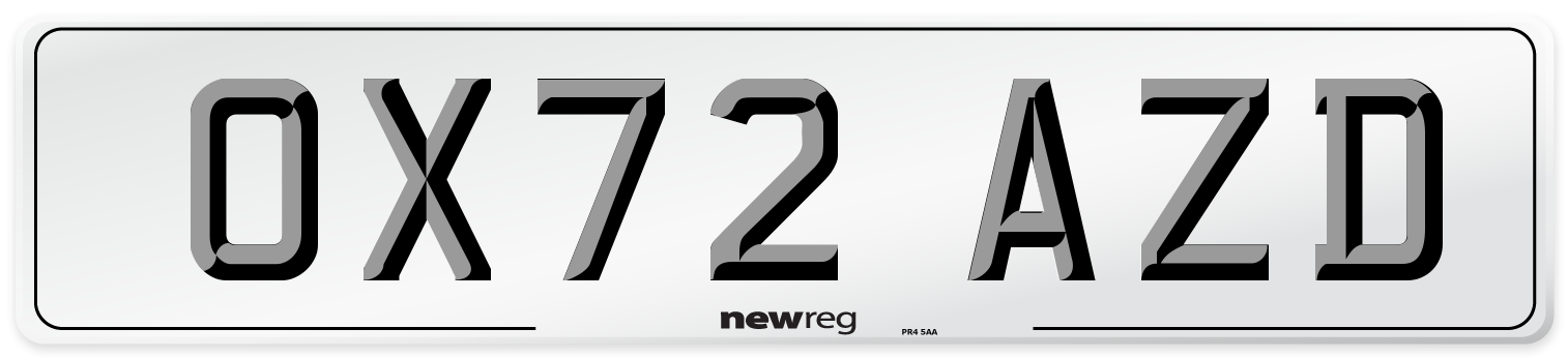 OX72 AZD Front Number Plate