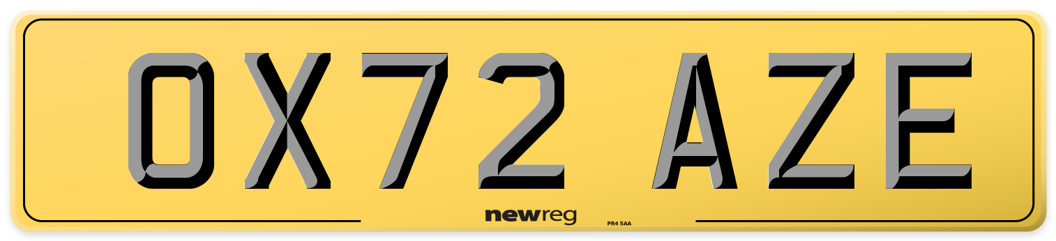 OX72 AZE Rear Number Plate