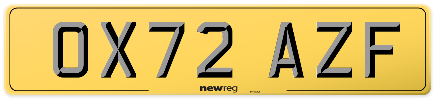 OX72 AZF Rear Number Plate