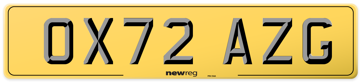 OX72 AZG Rear Number Plate